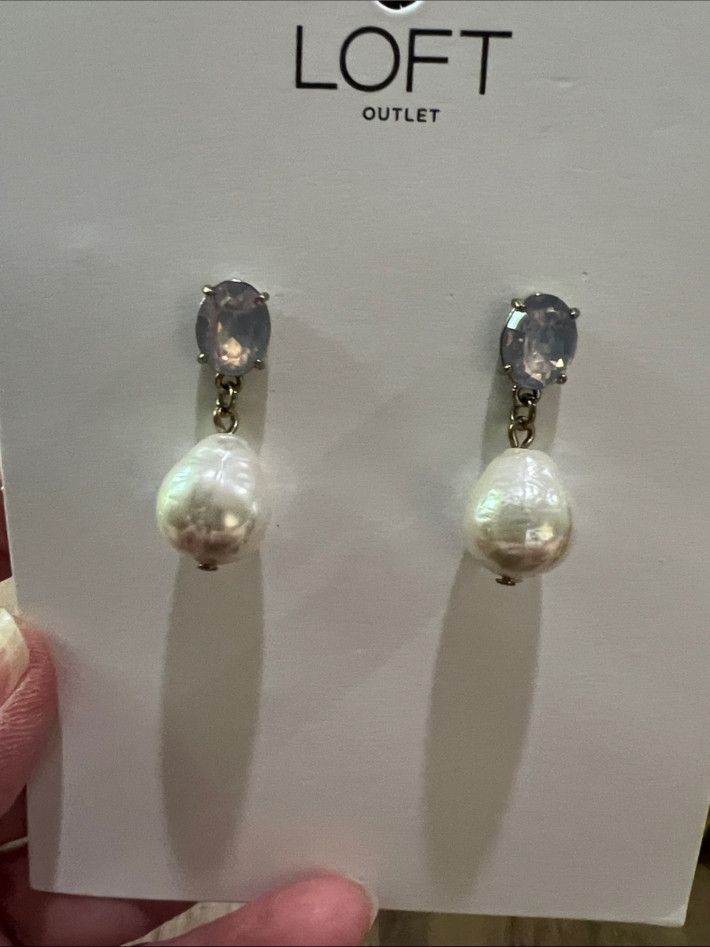 LOFT Pearl Drop Earrings with Clear Oval Stone